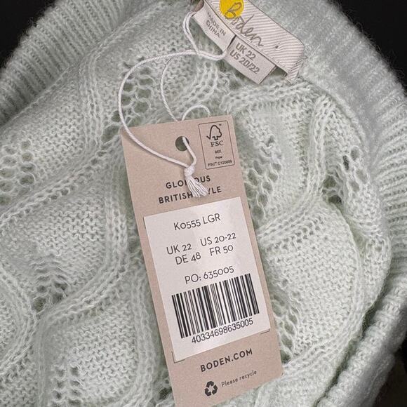 NWT Boden Wool Blend Pointelle Knit Sweater Avacado Cream Womens Sz 20/22 - Picture 5 of 7
